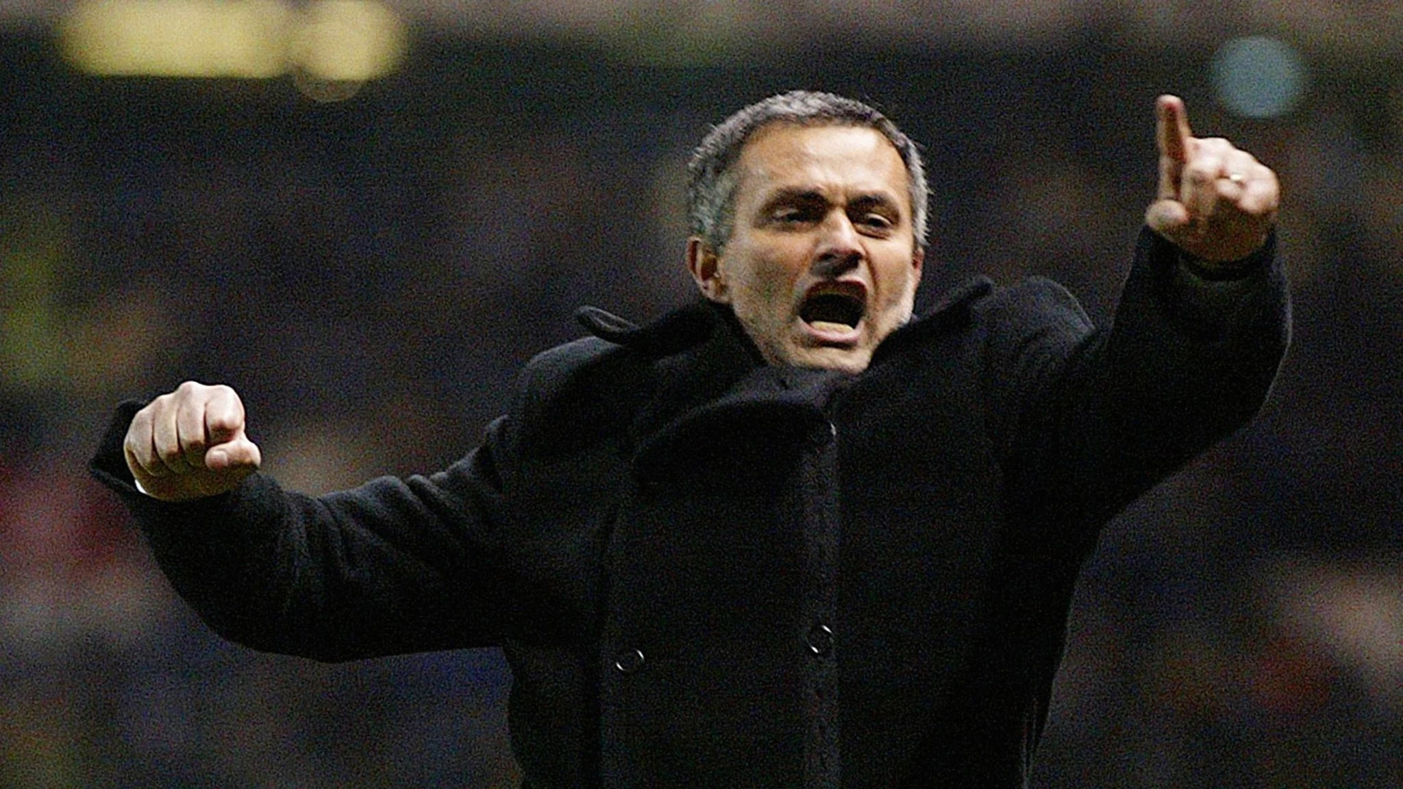 José Mourinho celebrates Porto’s progression at Old Trafford in March 2004